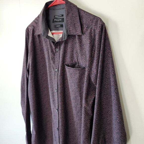 Kenneth Cole Reaction Men's Slim Fit Long Sleeve Purple Multi Pattern Shirt M - Picture 2 of 12